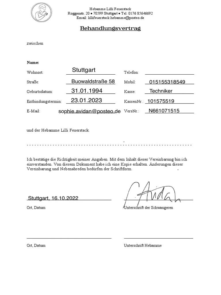 behandlungsvertrag hebamme - Ist ein Behandlungsvertrag notwendig