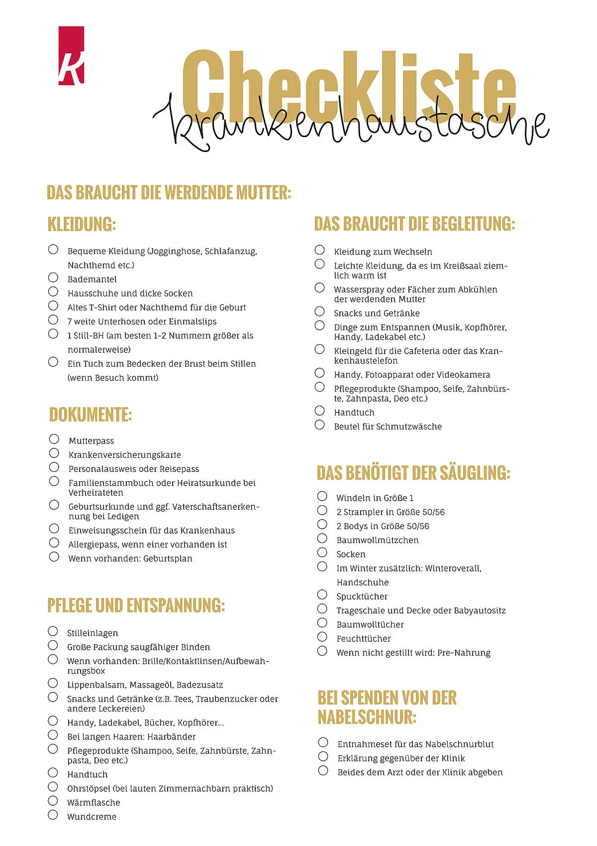 krankenhaustasche für die geburt - Was nimmt man mit ins Krankenhaus zur Geburt