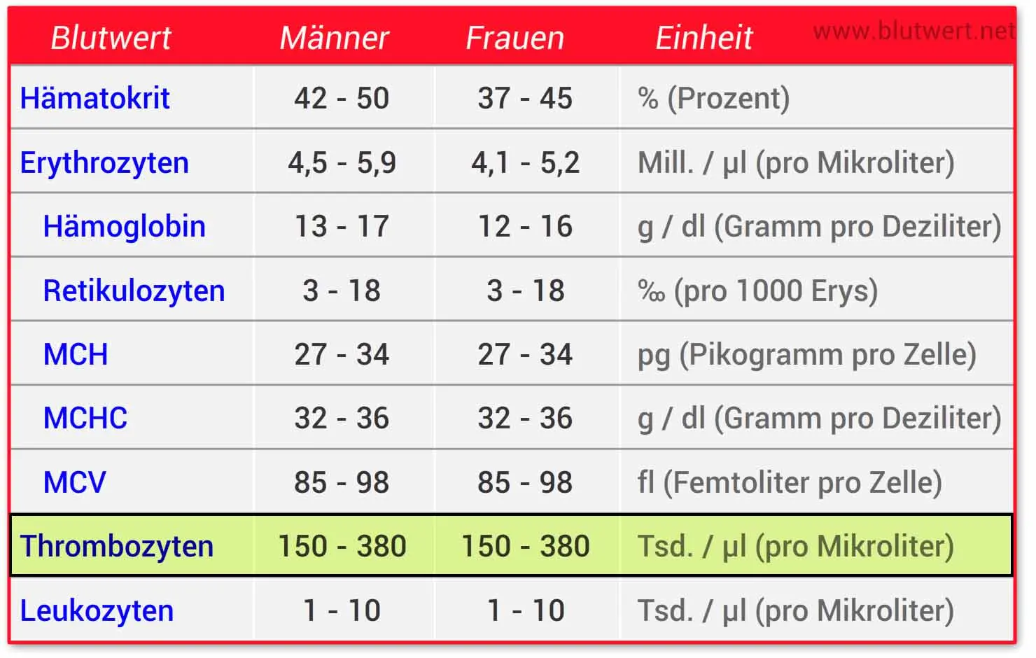 thrombozyten-wert - Was sagt der Thrombozytenwert aus
